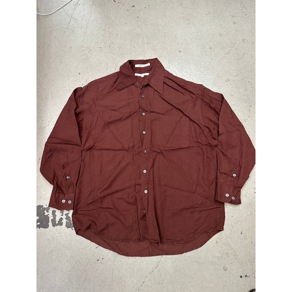 Perry Ellis Mens Burgundy Maroon Long Sleeve Button Down Shirt Rayon Cotton M